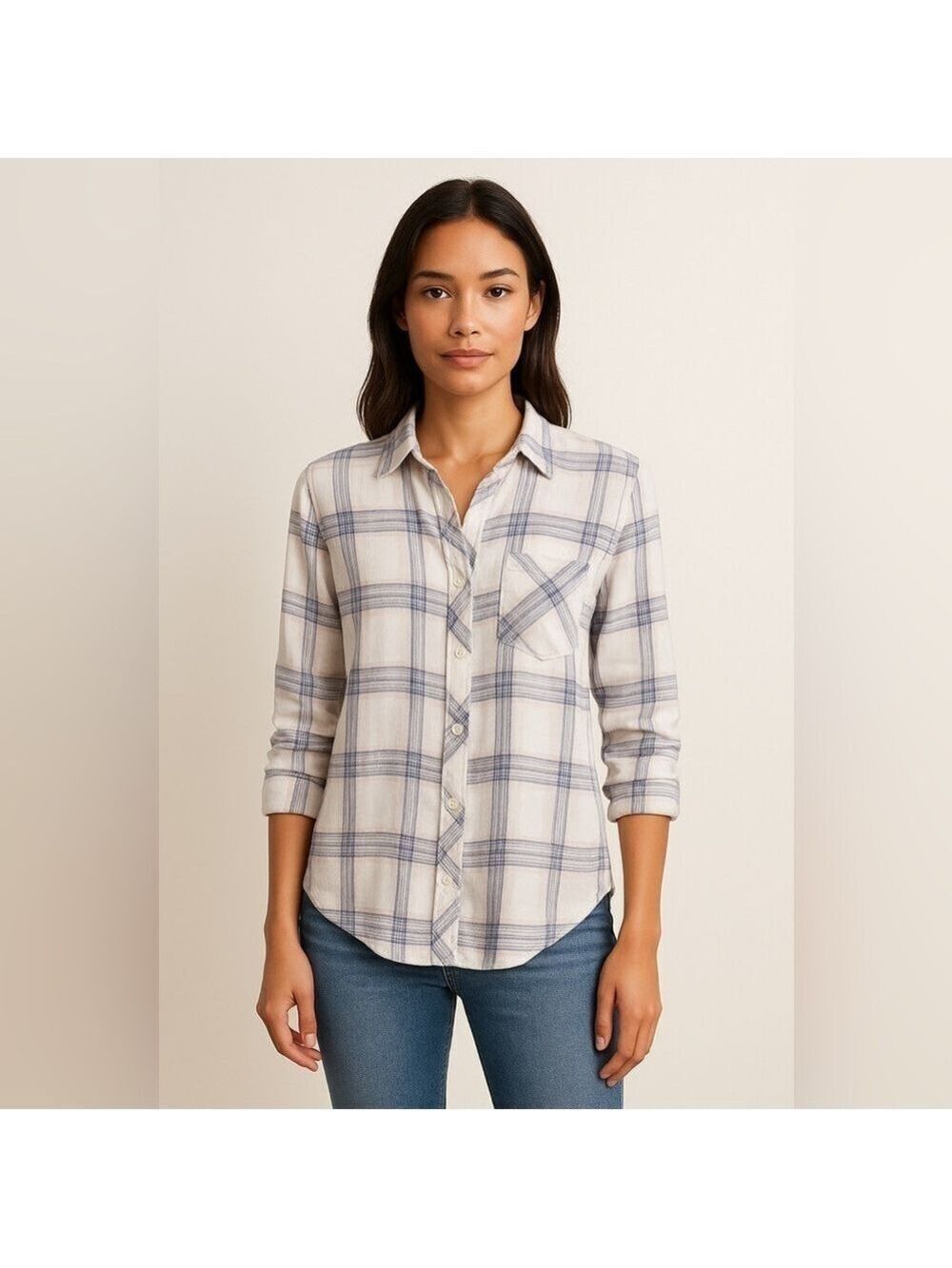 Rails Hunter Plaid White Coast Blush Button Up Top Sz XS Pastel Preppy Casual